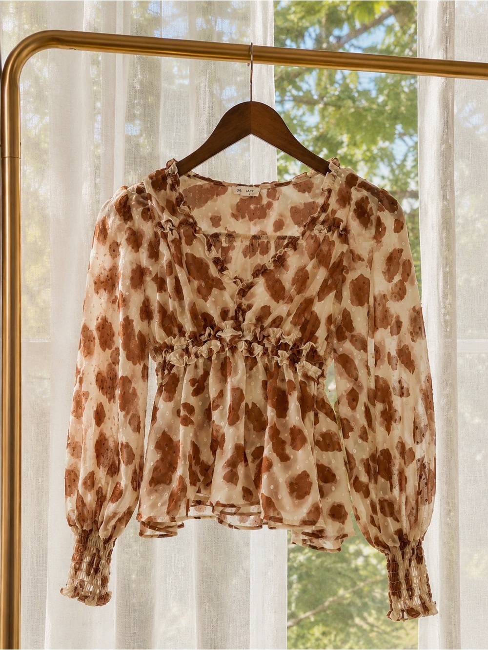 Blu Pepper Cream Blouse with Brown Spot Print